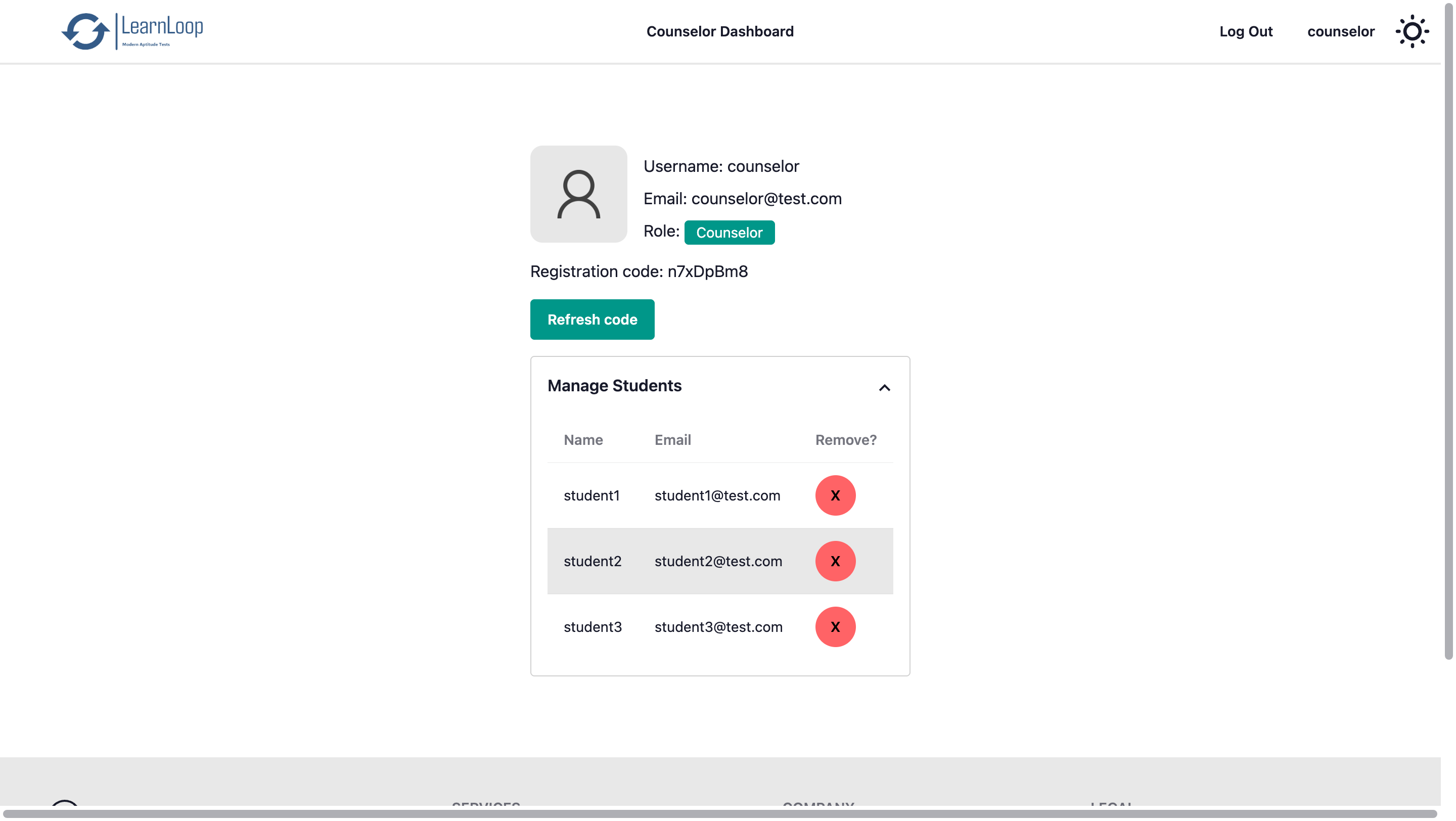 Counselor profile with join code