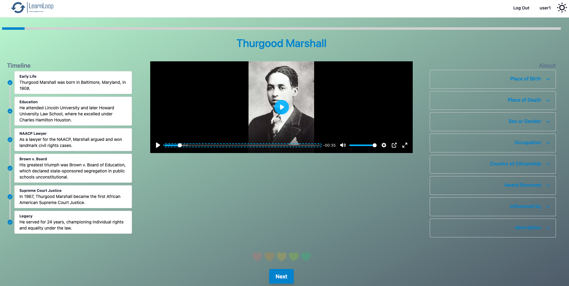 Screenshot of the interface